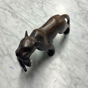 Vintage Wooden Carved Lion Mama and Cub